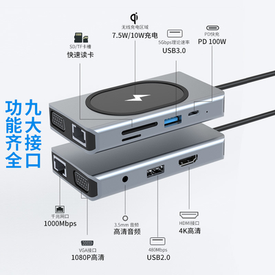 Wielofunkcyjny adapter USB typu C HUB 9 w jednym i z czytnikiem kart pamięci