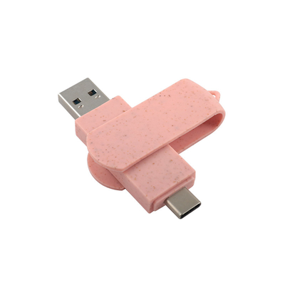 Napędy flash USB typu C Plasty różowe z słomką Materiał poddawany recyklingowi i logo na zamówienie