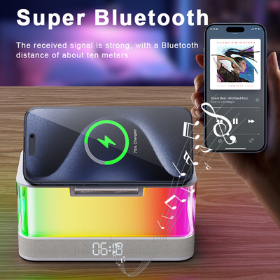 Ładowarka bezprzewodowa z funkcją Qi i głośnik Bluetooth z kolorowymi światłami Kompatybilność urządzeń z funkcją Qi