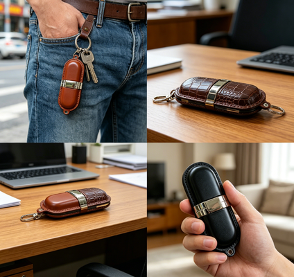 Skórzana pamięć USB klasy A Skórzana pamięć flash USB z chipem klasy A i skórzaną obudową dla kadry kierowniczej