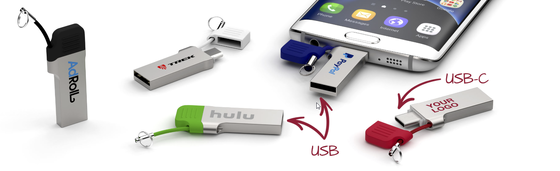 Pamięć flash USB typu c z portem USB A z małą metalową osłoną na łańcuszek umożliwia laserowe i wydrukowanie logo Fast Speed ​​3.2 USB i 3.1 USB