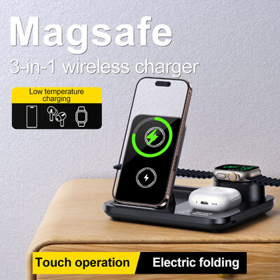 Ładowarka bezprzewodowa 3 w 1 15W Fast Charging ze składaną konstrukcją i magnetycznym mocowaniem