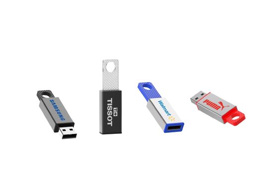 Metalowa obudowa i hartowane szkło Pendrive'y oferujące przechowywanie danych w pojemnościach 1 GB, 2 GB, 4 GB, 8 GB, 16 GB, 32 GB, 64 GB i 128 GB