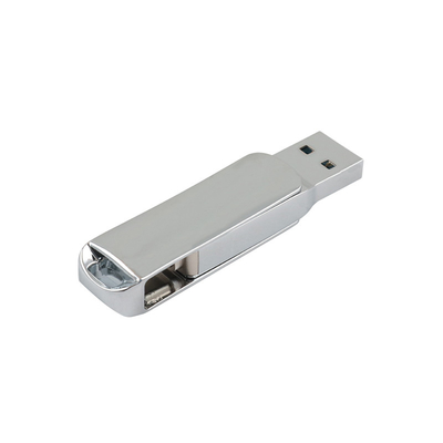 Srebrny metalowy pendrive typu C z błyszczącą zgodnością z amerykańskimi certyfikatami