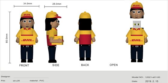 Kobieta kurier DHL, postać z kreskówki, pendrive USB, wykonany według projektu klienta