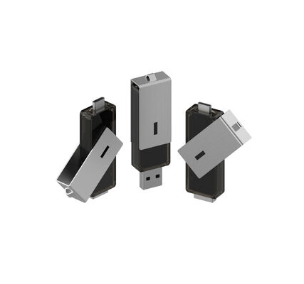 Srebrny klips USB można obracać o 360 stopni, a USB A i TYPE C można przedłużyć na pamięć USB