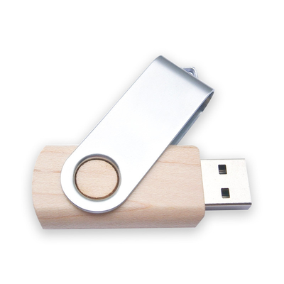 Drewniany dysk USB w kształcie skrętu Metalowa obudowa Bambusowy kolor Tłoczenie LOGO
